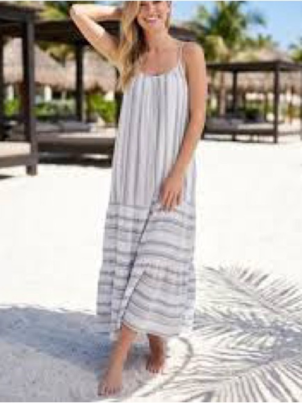 Linen beachlunchlounge White & Light Blue Striped Maxi Dress